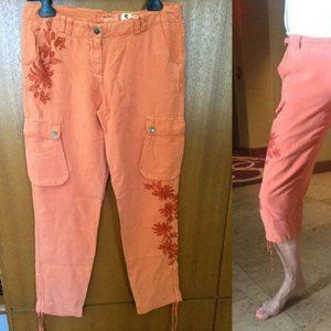 $228 ~ DA-NANG SOLDOUT! Washable 100% Silk CAPRI Pants Embroidered TANDO SMALL